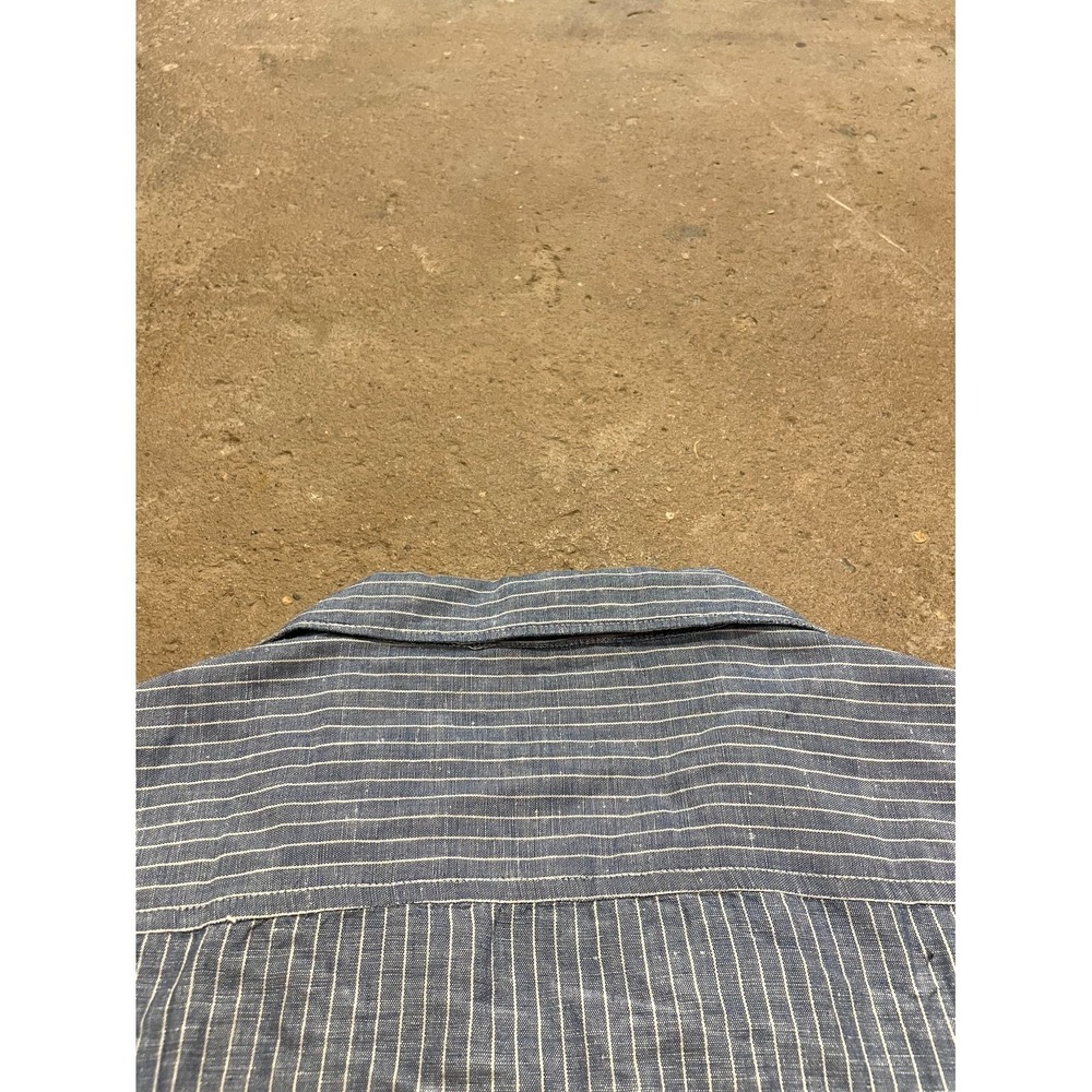 Lucky Brand Shirt Mens XL Blue Striped Linen Short Sleeve Camp Collar Casual - Picture 12 of 16